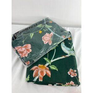 King Size Fitted and Flat Sheet Empress Garden Fieldcrest Green Floral Birds